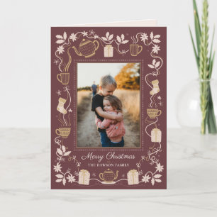 Thee, Cadeaus & Hulst Knus Kerstmis Vouw Foto Feestdagen Kaart