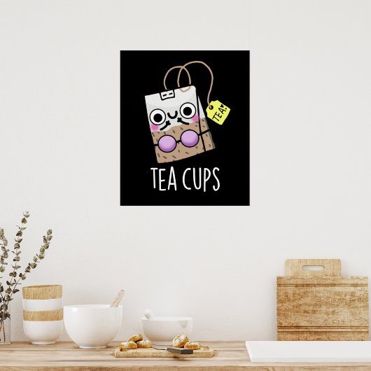 Thee Cups Grappige Bra Puns Donker BG Poster (Keuken)