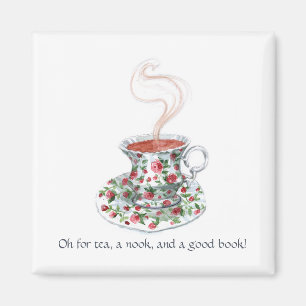 Thee, een nook en een boek! Tea slogan,  bekertje Magneet