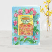 Thee en bloemen Happy Birthday Sweet Peas Kaart (Gele Bloem)