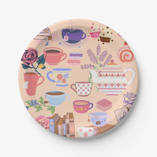 Thee en boeken papieren bordje (Voorkant)