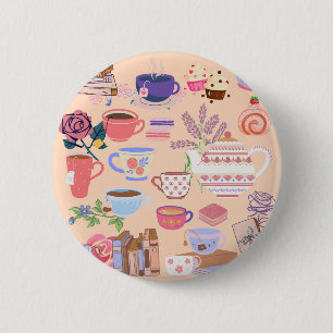 Thee en boeken ronde button 5,7 cm