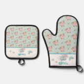 Thee en Cupcake Tijd Gepersonaliseerde Oven Mitt & Ovenwant & Pannenlap Set (Voorkant)