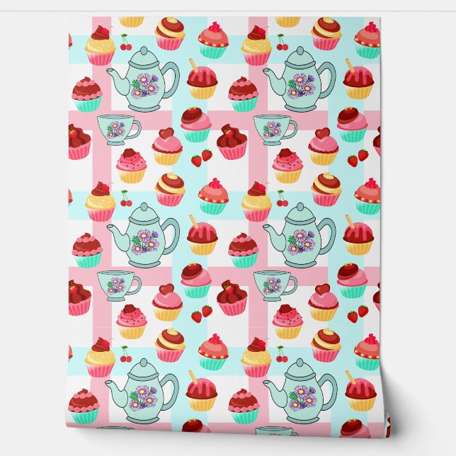 Thee en Cupcakes Behang (Afrollen)