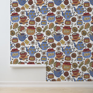 Thee en Jam, gedetailleerde illustratie Behang