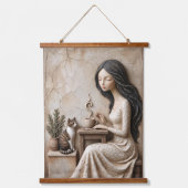 Thee- en kat kunstprint The Quiet Studio Hangend Wandkleed (Voorkant)
