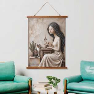 Thee- en kat kunstprint The Quiet Studio Hangend Wandkleed