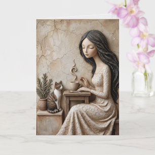 Thee- en kattenwenskaart Rustige Studio Kaart