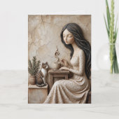 Thee- en kattenwenskaart Rustige Studio Kaart (Voorkant)