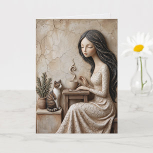Thee- en kattenwenskaart Rustige Studio Kaart