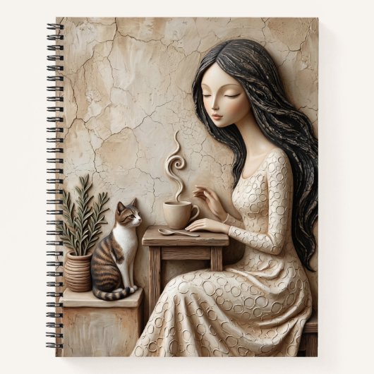 Thee- en kattenwenskaart Rustige Studio Notitieboek (Voorkant)