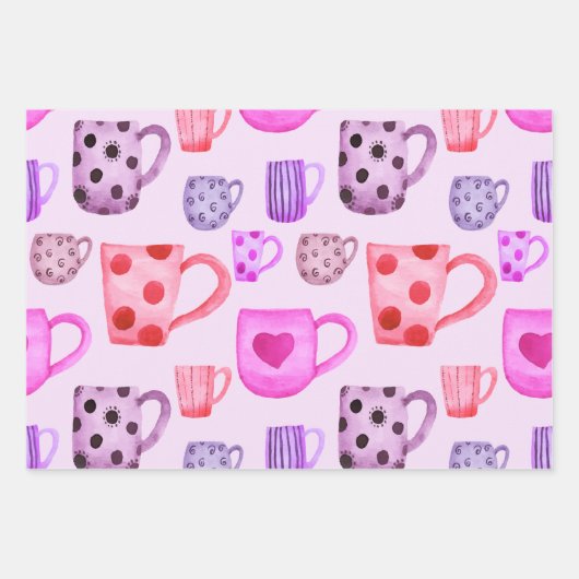 Thee en koffie, kleurrijk roze en Paars Inpakpapier Vel (Voorkant)