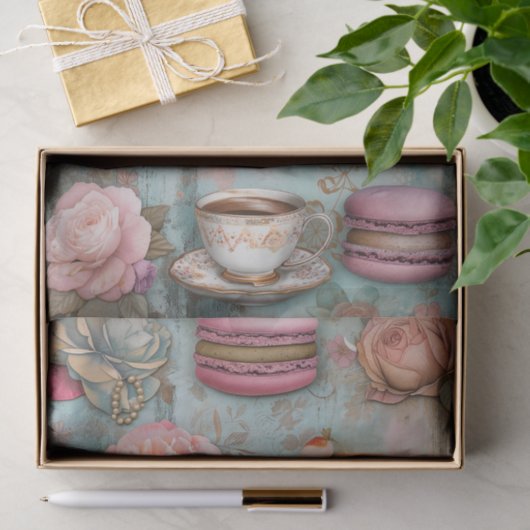 THEE EN MACARONS DECOUPAGE TISSUEPAPIER (Geschenk)