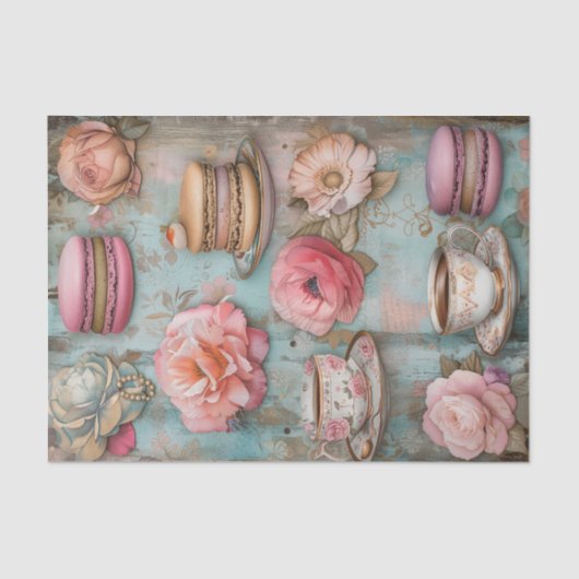 THEE EN MACARONS DECOUPAGE TISSUEPAPIER (Voorkant)