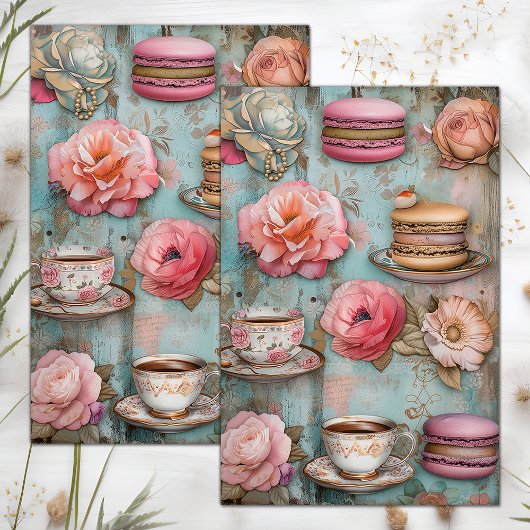 THEE EN MACARONS DECOUPAGE VLOEIPAPIER TISSUEPAPIER