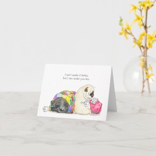 Thee en sympathie pug kaart (Gele Bloem)