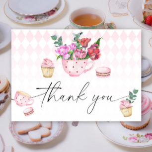 Thee feest bloemen baby shower bedank je  bedankkaart