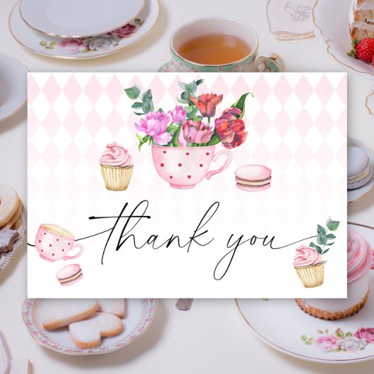 Thee feest bloemen baby shower bedank je bedankkaart