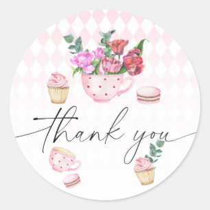 Thee feest bloemen babyshower bedankt ronde sticker