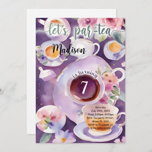 Thee feest verjaardagsfeestje kaart (Voorkant / Achterkant)