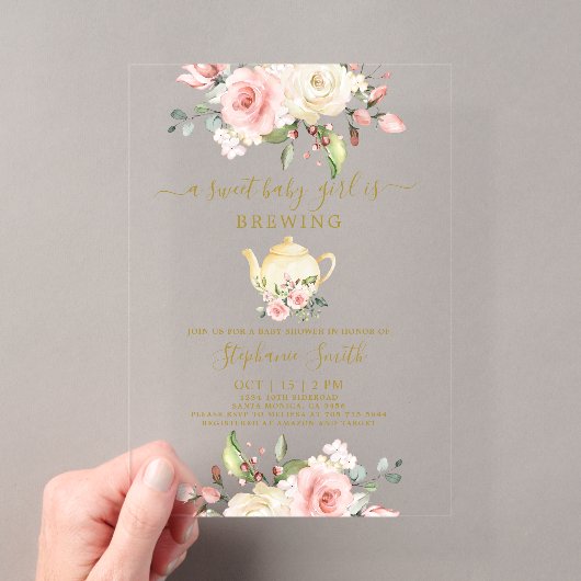 Thee feestje baby shower acryl uitnodiging (Insitu (Draagbaar))