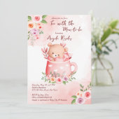 Thee feestje baby shower cute roze teddy in een mo kaart (Staand voorkant)