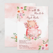 Thee feestje baby shower cute roze teddy in een mo kaart (Voorkant / Achterkant)