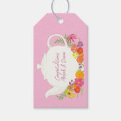 Thee feestje baby shower theepot roze meisje cadeaulabel (Voorkant)