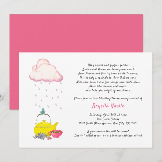 Thee feestje baby shower uitnodiging voor 2de 3de (Voorkant / Achterkant)