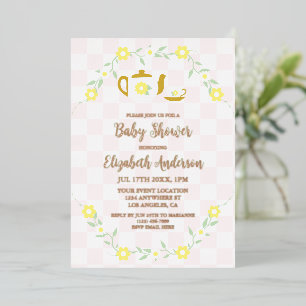 Thee feestje bloemetjes baby shower folie uitnodiging