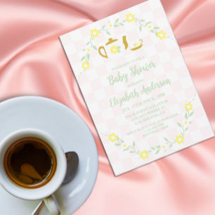 Thee feestje bloemetjes baby shower kaart