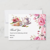 Thee feestje bruidsfeest roze bloemenpracht bedankkaart (Voorkant)