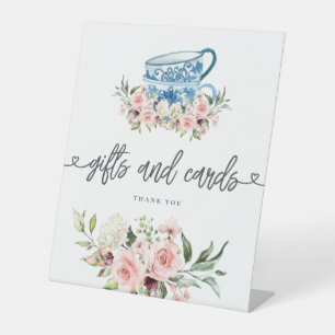 Thee feestje bruiloft cadeaus en kaarten reclamebord met voetstuk