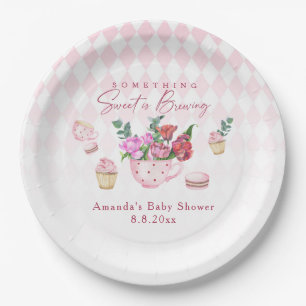 Thee feestje Er broeit iets zoets Baby shower Papieren Bordje