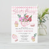 Thee feestje iets zoets brouwt baby shower kaart (Staand voorkant)