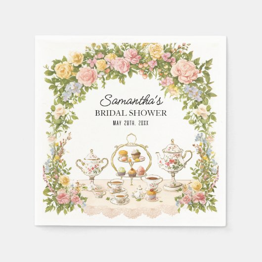 Thee feestje thema bloementuin bruidsdouche servet (Voorkant)