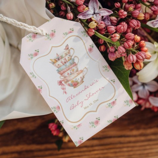 Thee feestje voor baby shower cadeaulabel