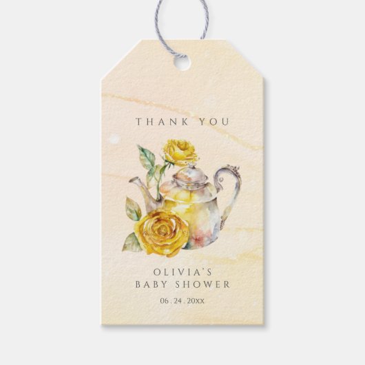 Thee feestje voor babyshower met wilde bloemen cadeaulabel (Voorkant)