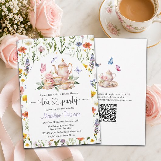 Thee feestje voor bruiloft met QR-code voor wilde Kaart