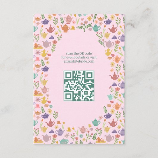 Thee feestje voor de bruid Cute Aangepaste QR-code Informatiekaartje (Voorkant)