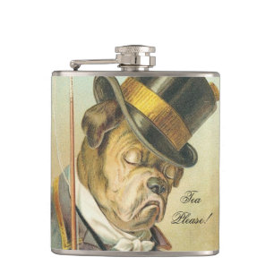 "Thee graag!" Elegante vintage hond bulldog Heupfles