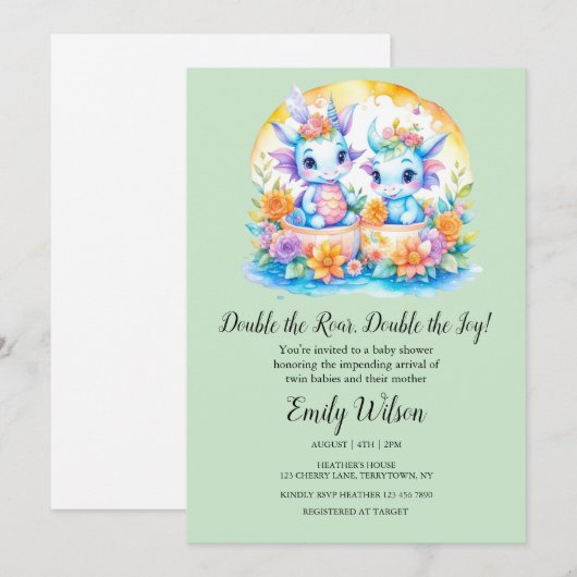 THEE GROENE REGENBOOG BLOEMDRAKEN TWEELINGEN BABY  KAART (Voorkant / Achterkant)