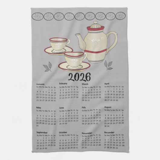 Thee Handdoek Kalender 2026 Cups en theepot (Verticaal)