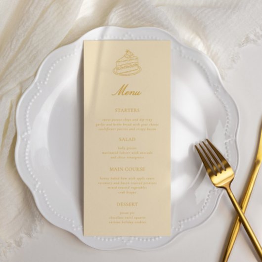 Thee in de middag handgetekende gele bruiloftsborr menu