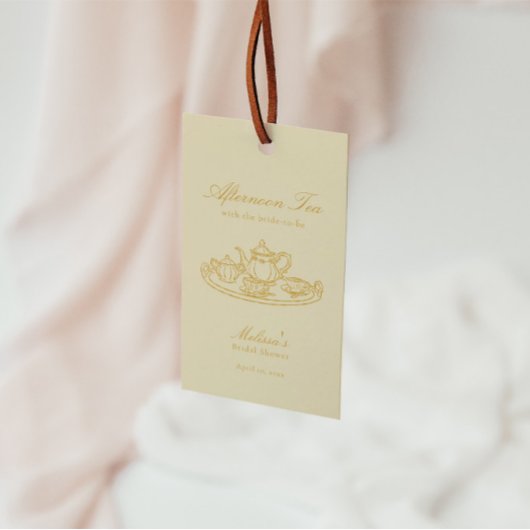 Thee in de middag Handgetekende Gele Bruiloftsdouc Cadeaulabel