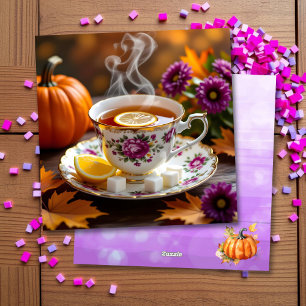 Thee in een  theekopje, mama's, pompoen herfst feestdagenkaart
