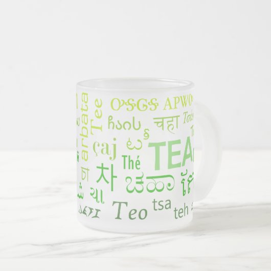 Thee in elke taal in het groen matglas koffiemok (Voorkant rechts)