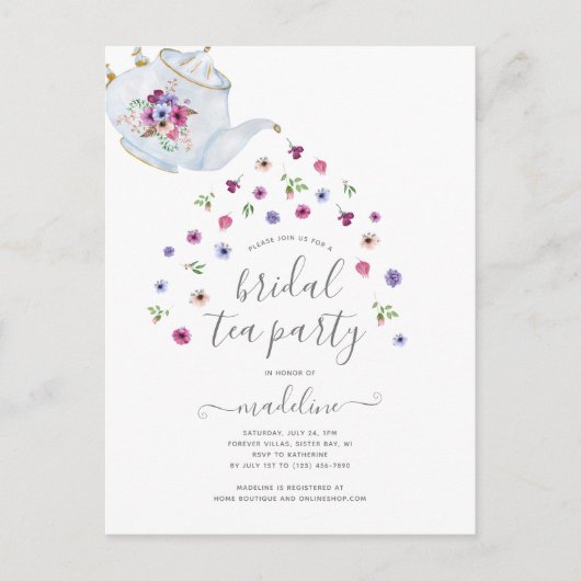 Thee kan Florale Bruiloft Thee Feest Uitnodiging (Voorkant)