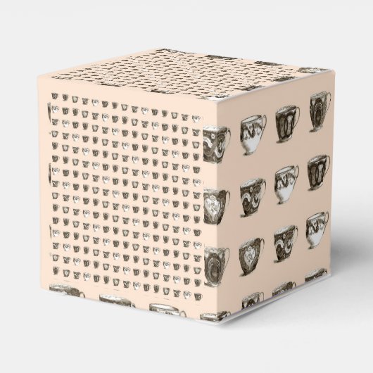 Thee & koffie kopjes op perzik bedankdoosjes (Achterkant)