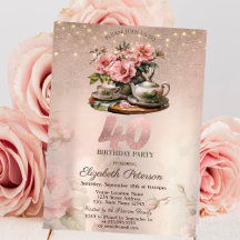 Thee Kop Bloemen Glitter Roze Goud 40e Verjaardag